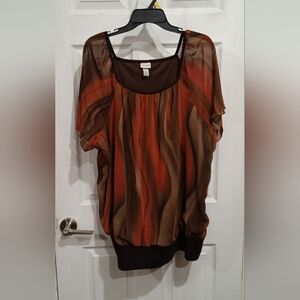 Lane Bryant Brown & Orange Sheer Blouse